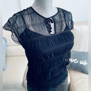 DKNY Jeans Sheer Elastic Shirred Top